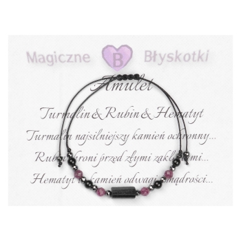 Bransoletka celebrytka czarny TURMALIN RUBIN HEMATYT ochrona i optymizm